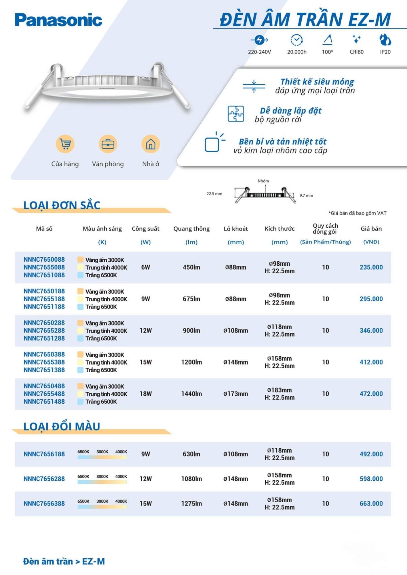 Đèn LED âm trần Panasonic Siêu mỏng EZ-P 